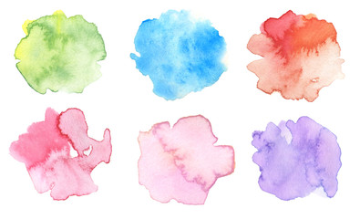 Abstract watercolor and acrylic blot painting. Color design element. Texture paper. Isolated on white background.