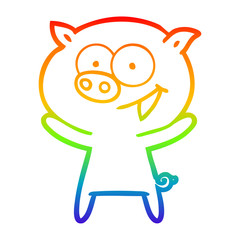 rainbow gradient line drawing cheerful pig cartoon