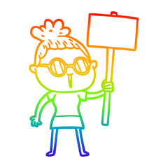rainbow gradient line drawing cartoon woman wearing spectacles