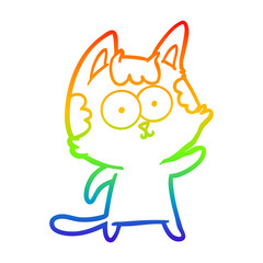rainbow gradient line drawing happy cartoon cat
