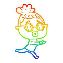 rainbow gradient line drawing cartoon woman wearing sunglasses