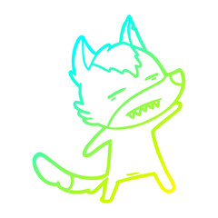 Obraz premium cold gradient line drawing cartoon wolf showing teeth