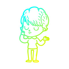 cold gradient line drawing cartoon woman