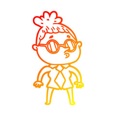 warm gradient line drawing cartoon woman wearing glasses