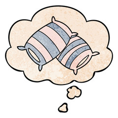 cartoon pillows and thought bubble in grunge texture pattern style