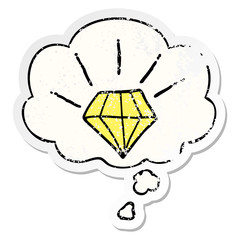 cartoon tattoo diamond and thought bubble as a distressed worn sticker