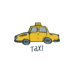 Obraz na płótnie Canvas Doodle taxi vector illustration. Hand drawn car.
