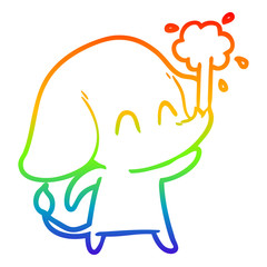 rainbow gradient line drawing cute cartoon elephant spouting water