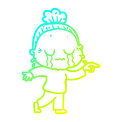cold gradient line drawing cartoon crying old lady