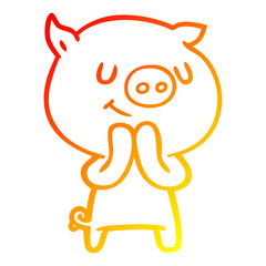 warm gradient line drawing happy cartoon pig