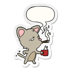 cartoon serious business cat and coffee and cigar and speech bubble sticker