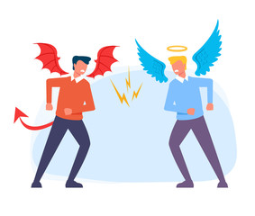 Devil and Angel characters. Vector flat cartoon graphic design isolated illustration