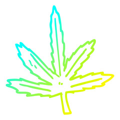 cold gradient line drawing cartoon marijuana leaf