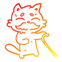 warm gradient line drawing cartoon old cat