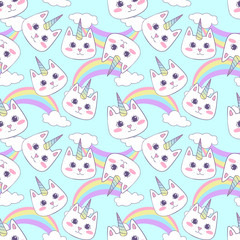 Unicorn cats seamless pattern