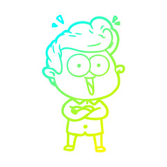 cold gradient line drawing cartoon excited man