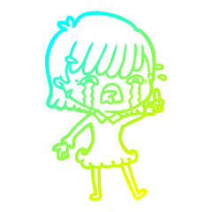 cold gradient line drawing cartoon girl crying