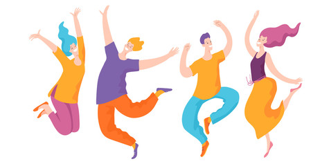 Happy jumping people who reach the goal.