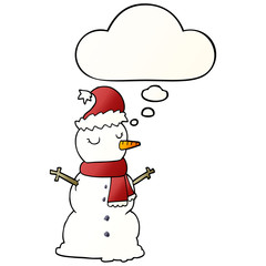cartoon snowman and thought bubble in smooth gradient style