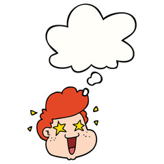 cartoon boy's face and thought bubble