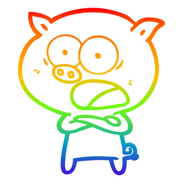 recommend clip art: rainbow gradient line drawing cartoon pig shouting