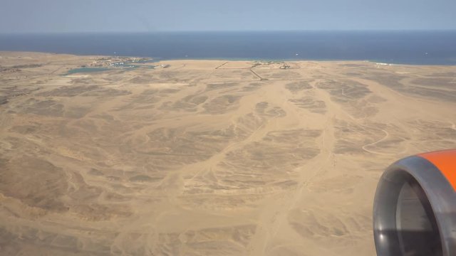 Flight over the shore of the Red Sea of Egypt