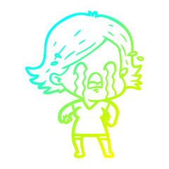 cold gradient line drawing cartoon woman crying