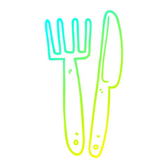 cold gradient line drawing cartoon plastic knife and fork