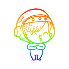 rainbow gradient line drawing cartoon laughing astronaut girl