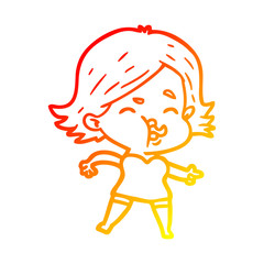 warm gradient line drawing cartoon girl pulling face