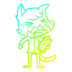 cold gradient line drawing angry cartoon fox
