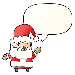 cartoon santa claus waving and speech bubble in smooth gradient style