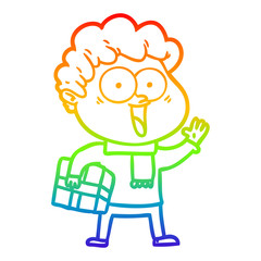 rainbow gradient line drawing cartoon happy man