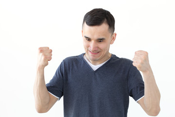 Fototapeta premium People, gesture and fashion concept - excited angry asian man isolated over white