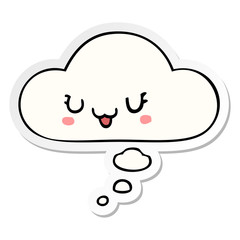 cute happy cartoon face and thought bubble as a printed sticker