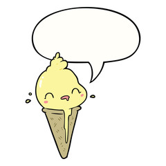 cute cartoon ice cream and speech bubble