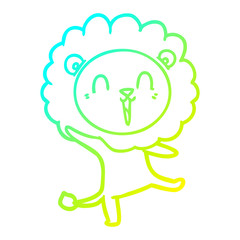 cold gradient line drawing laughing lion cartoon