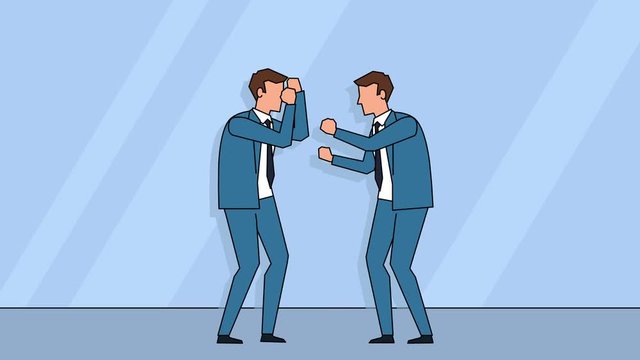 Flat cartoon business people man characters  boxing fight standoff rivalry concept animation