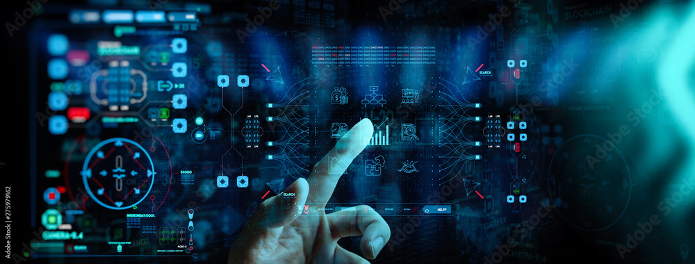Aufkleber hand working with business data analytics process management with kpi financial charts and graph mar