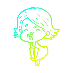 cold gradient line drawing cartoon girl pulling face