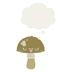 cartoon mushroom and thought bubble in retro style