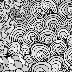 Square intricate pattern. Hand drawn mandala on isolated background. Black and white illustration