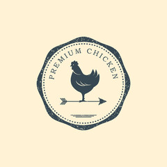 Premium chicken logo. Labels, badges and design elements. Retro style. Vector Illustration.