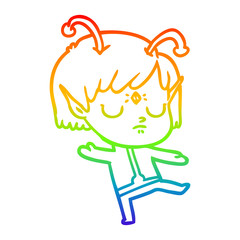 rainbow gradient line drawing cartoon alien girl