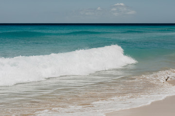 ocean landscape. sand beach and water of blue ocean