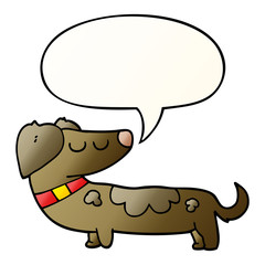 cartoon dog and speech bubble in smooth gradient style