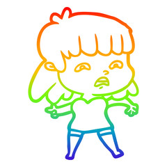 rainbow gradient line drawing cartoon worried woman