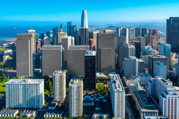 Downtown San Francisco aerial view of skyscrapers