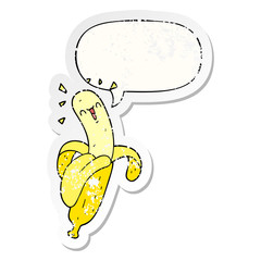cartoon banana and speech bubble distressed sticker