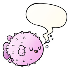 cartoon blowfish and speech bubble in smooth gradient style
